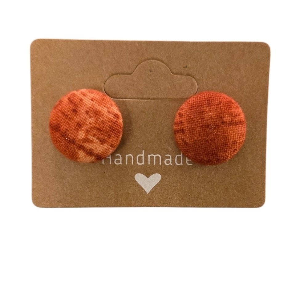 Marbled Blood Orange Button Earrings